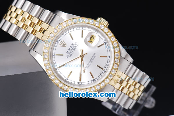 Rolex Datejust Automatic Two Tone With White Dial and Diamond Bezel - Click Image to Close